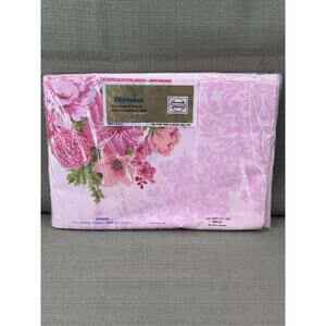 Vintage Stevens Twin Flat Sheet Pink Floral Cotton Percale NOS NIP USA MCM